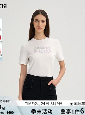 RARE威雅女装 2025秋冬新款短袖宽松百搭白色棉T女士圆领短袖T恤