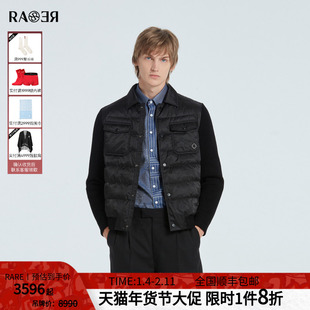 RARE威雅男装 冬季新款合身版外套翻领拼接款黑色男士羽绒服