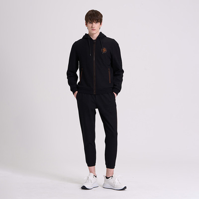 RARE威雅男装 秋冬新款黑色连帽外套收脚卫裤 男士休闲运动套装