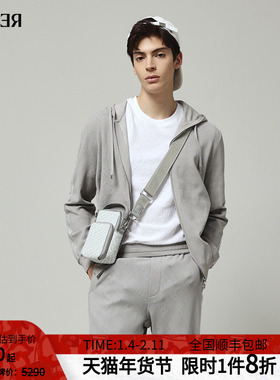 RARE威雅男装 春夏新款男士舒适版灰色方块休闲连帽外套