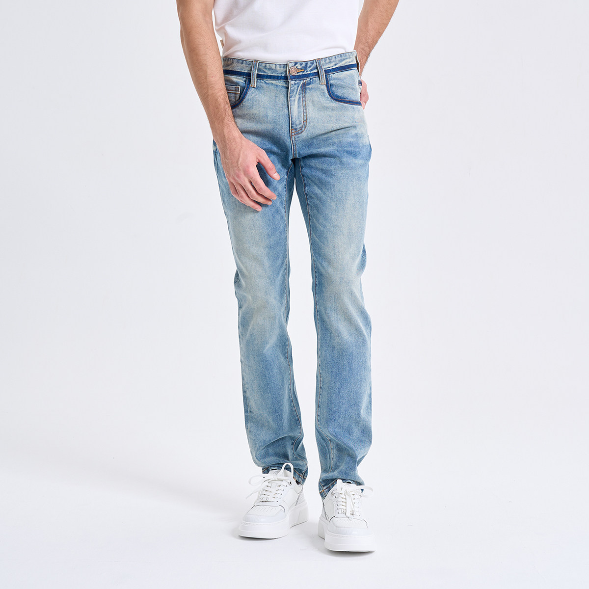 RARE威雅男裤 2026夏季新款裤子男时尚百搭浅蓝色小脚修身牛