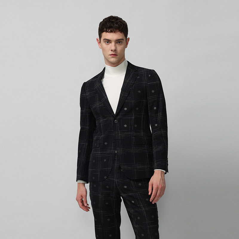 威雅西服RARE黑色格纹提花