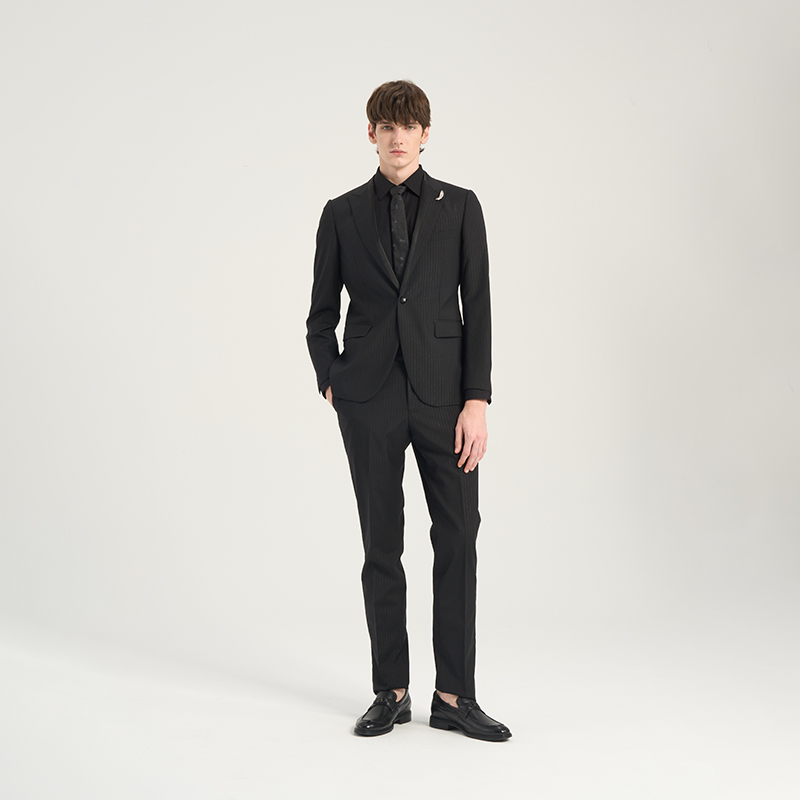 RARE威雅暗葱竖条毛料西服套装