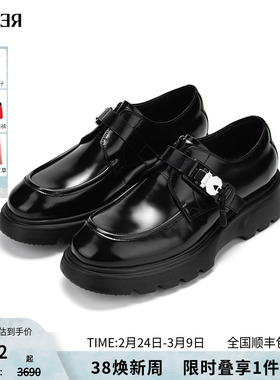 RARE威雅男鞋 春秋新款黑色厚底皮鞋搭扣孟克鞋正装牛皮革鞋子男