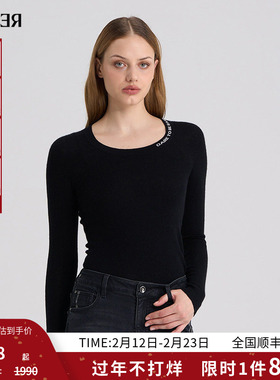 RARE威雅女装 秋冬新款羊毛混纺针织衫女黑色长袖毛衫RR22462413