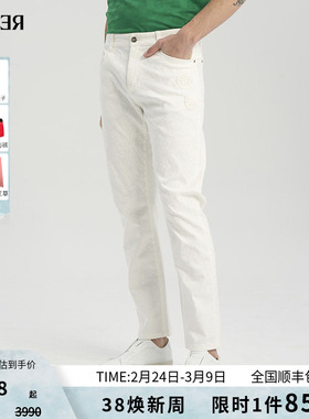 情侣款RARE威雅男装春夏款重工白色长裤窗花印花牛仔裤男
