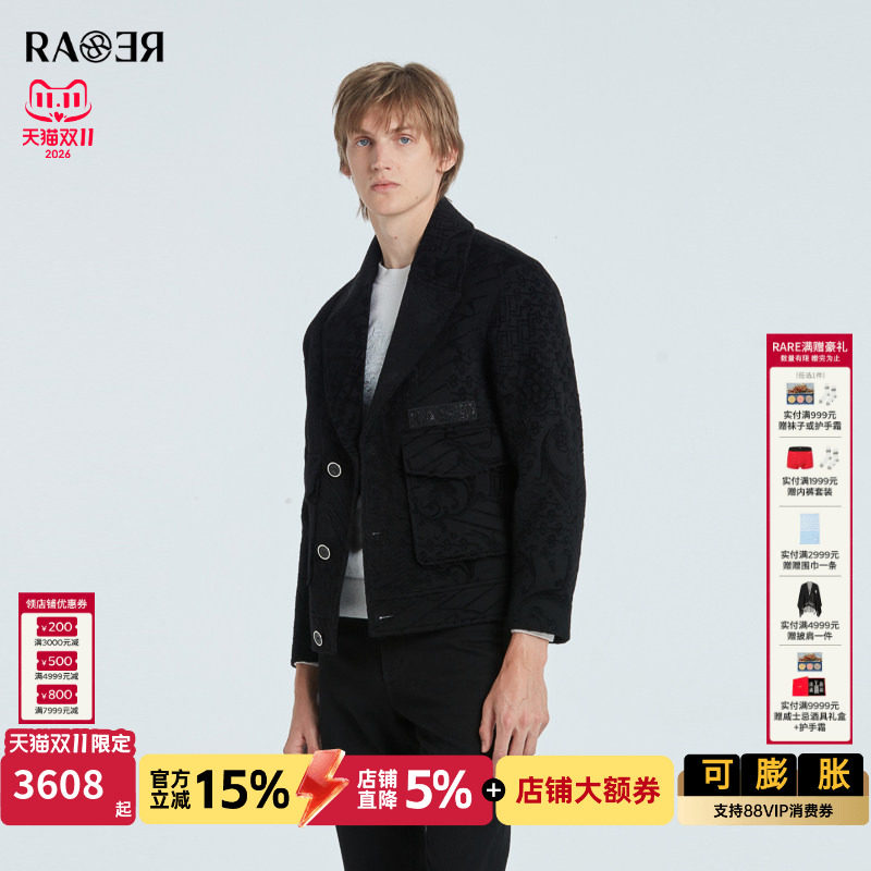 RARE威雅男装黑色男士大衣