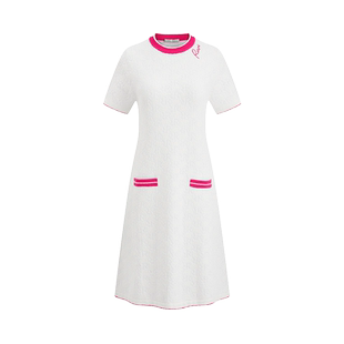 RARE威雅女裙夏季新款红白撞色圆领短袖针织连衣裙女RR2245310323