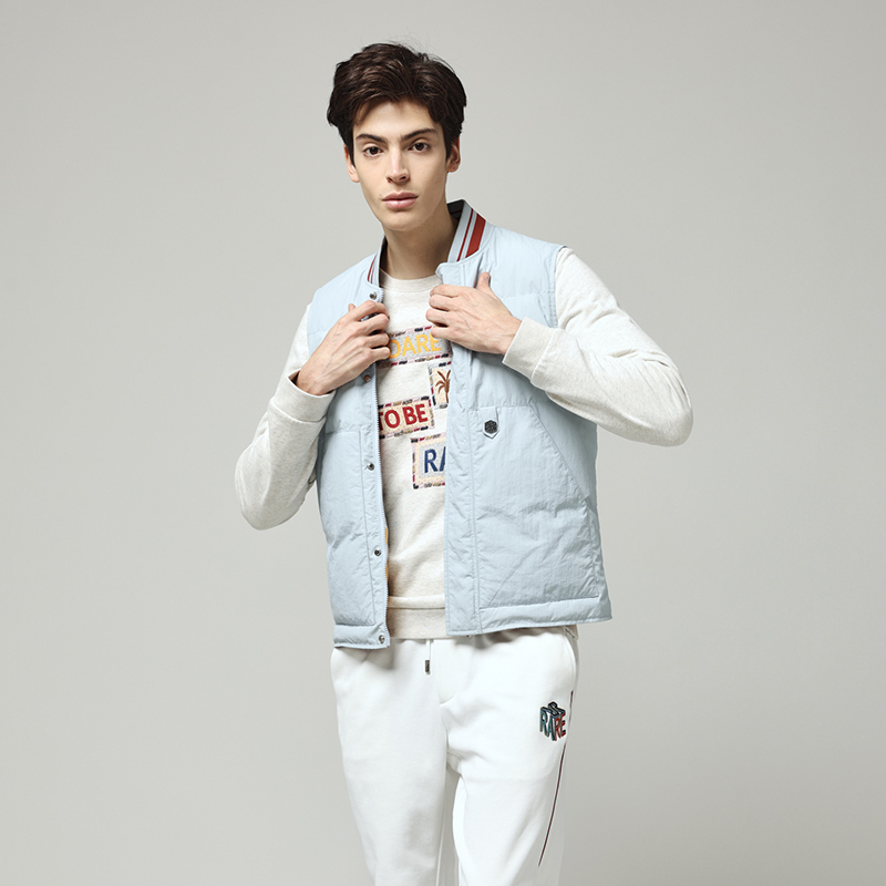 RARE威雅羽绒马甲浅蓝色印花