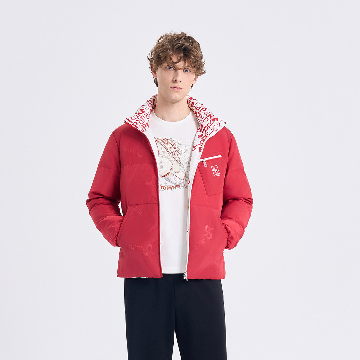 【鸿运系列】RARE威雅男装2026春夏新款生肖马双面穿红色羽绒服男