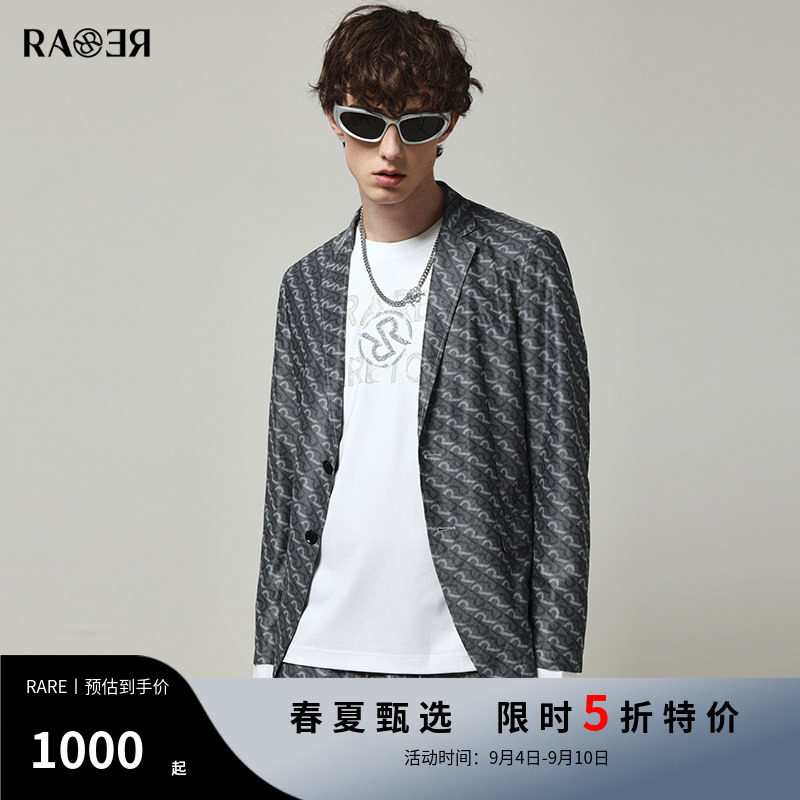 【5折特价】RARE威雅男装西服外套修身版灰色双R满印轻薄休闲单西