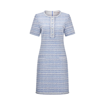 RARE威雅浅蓝色圆领短袖连衣裙