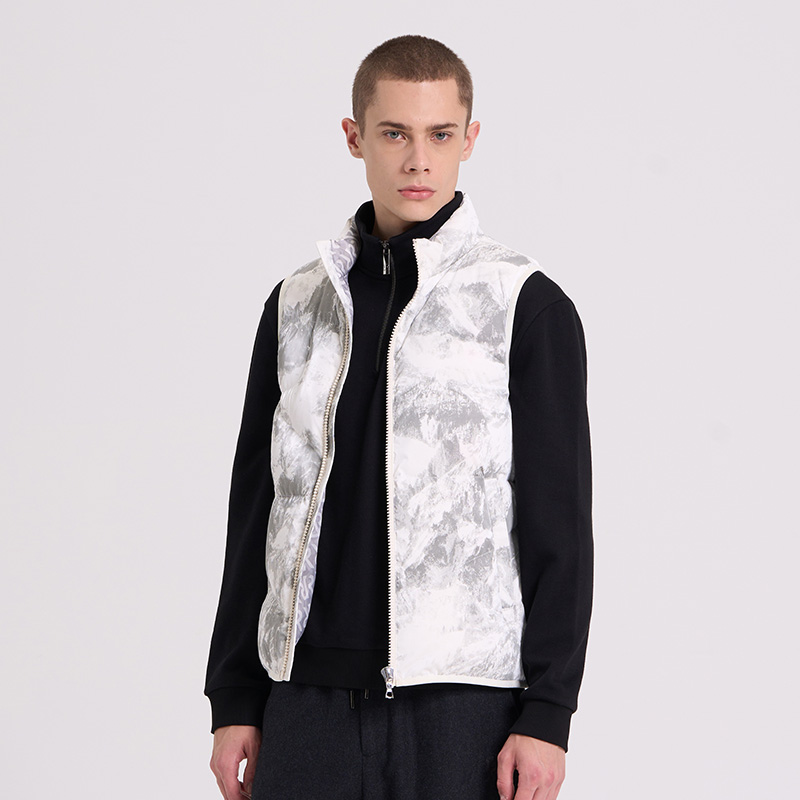 RARE威雅男装 白灰雪山印花 秋冬新款白色鹅绒休闲羽绒马甲