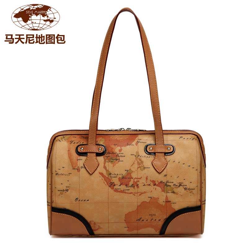 马天尼地图包包女专柜正品女包新款单肩斜挎包欧美波士顿手提包