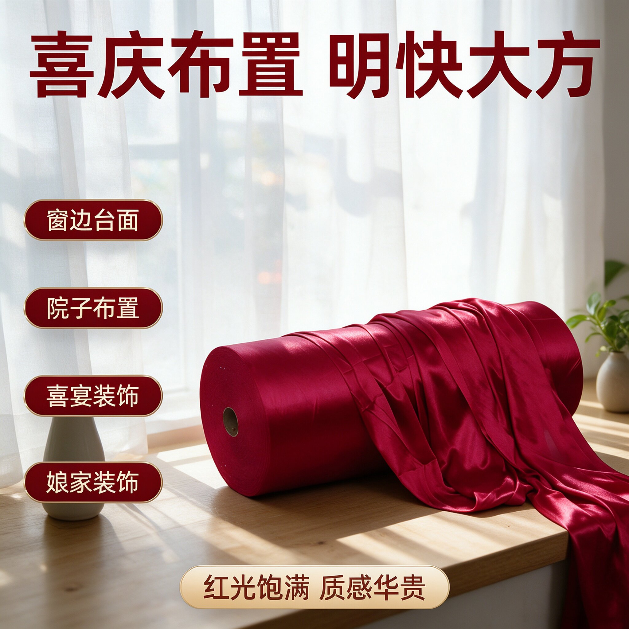 婚庆纱幔舞台客厅婚礼婚房现场红色背景吊顶大门装饰韩式女方挂布