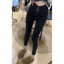 大码小个子修身直筒牛仔裤女2025夏季新款高腰弹力显瘦小脚铅笔裤