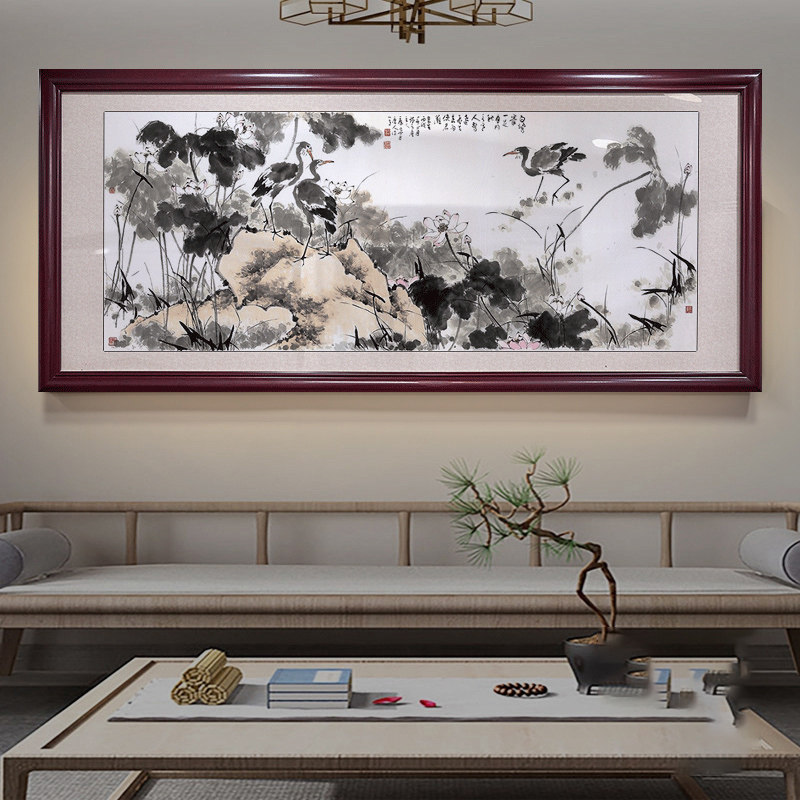 仙鹤图国画祝贺寿画沙发背景墙茶室装饰画松鹤延年客厅长寿图挂画
