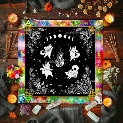 星空月相灵猫塔罗牌阵桌布绒布推牌布水晶阵灵摆布祭坛花火四元素
