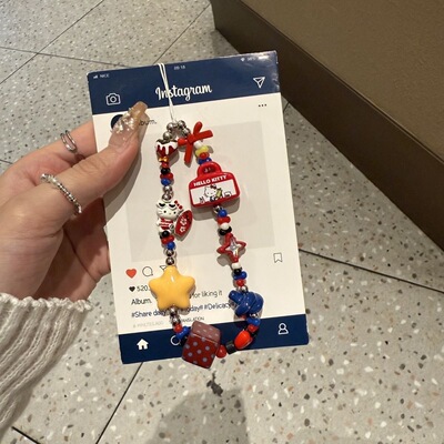 原创ins多巴胺滑板kitty包包复古手机挂绳ccd相机挂件本卡格子挂
