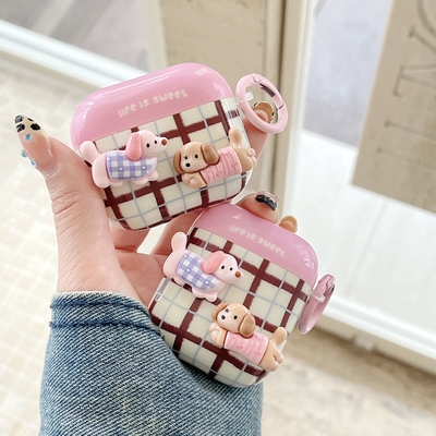 可爱卡通格子腊肠狗airpods4保护套airpodspro2耳机壳airpods3蓝牙耳机套airpodpro3耳机壳保护套airpodspro2