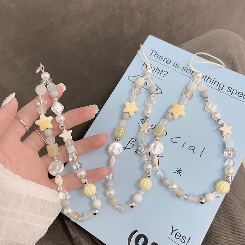 ins风奶油星星手机链珍珠星星串珠手机挂绳相机挂件防丢挂饰