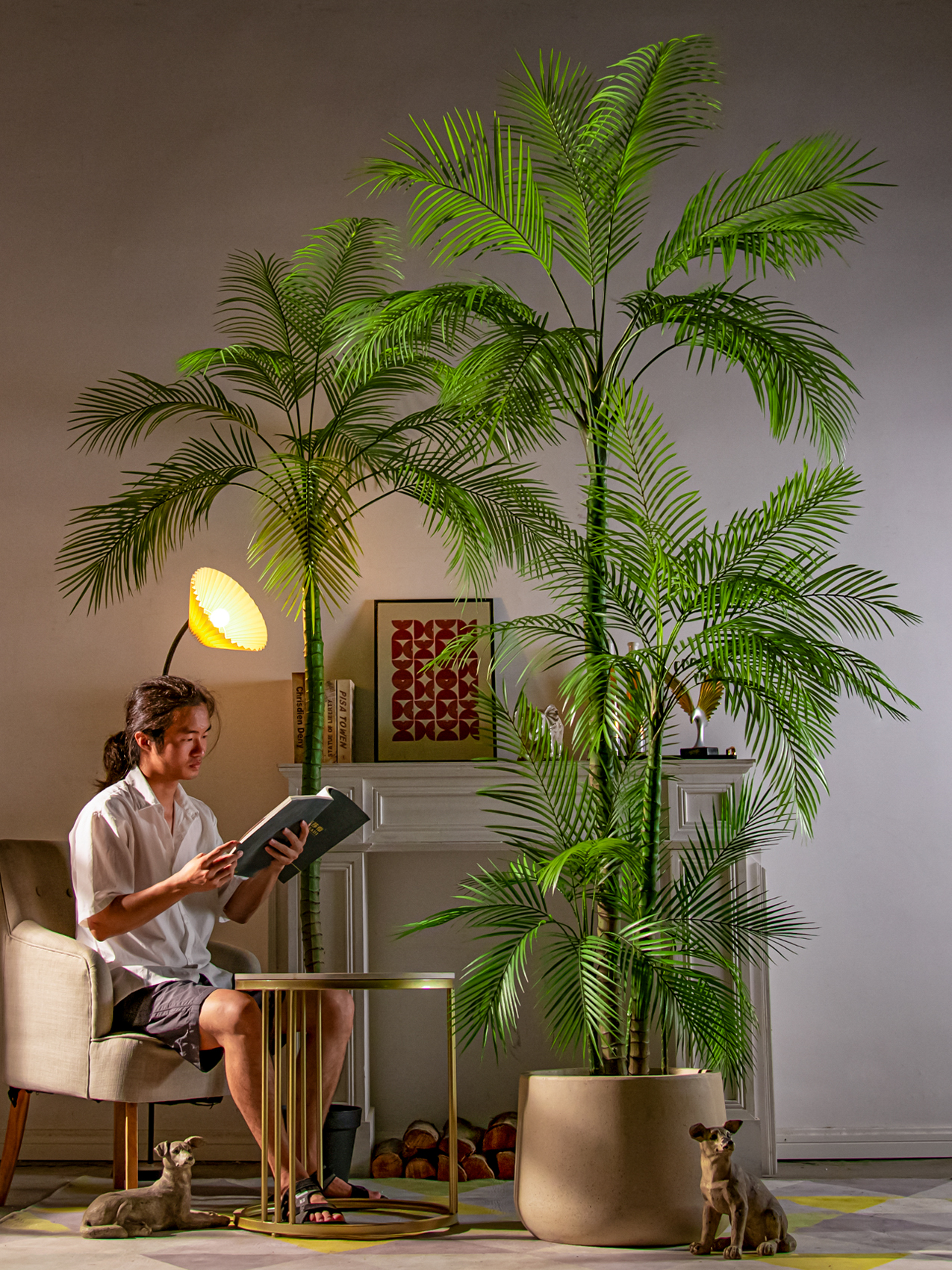 大型彷真散尾葵植物假树室内客厅彷生绿植棕榈树盆栽造景装饰摆件