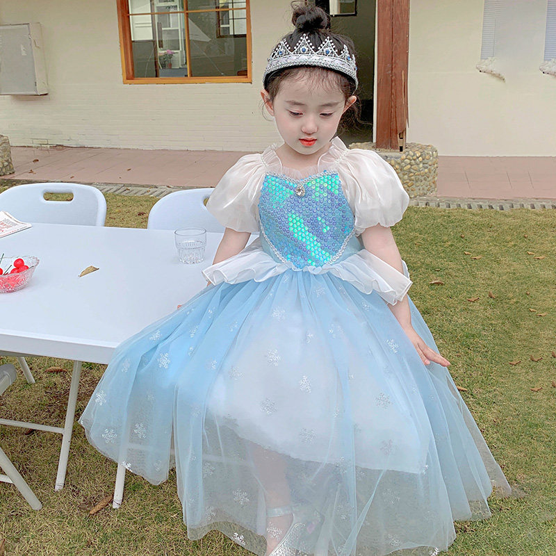 艾莎公主裙女童夏季正版冰雪奇缘爱莎连衣裙迪士尼灰姑娘裙子礼服
