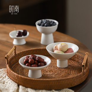 白色陶瓷高脚水果盘精致小点心盘中式茶点碟餐厅酒店凉菜碗展示盘