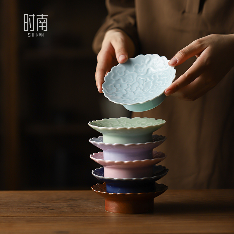 时南中式精致高足祥云茶点点心盘