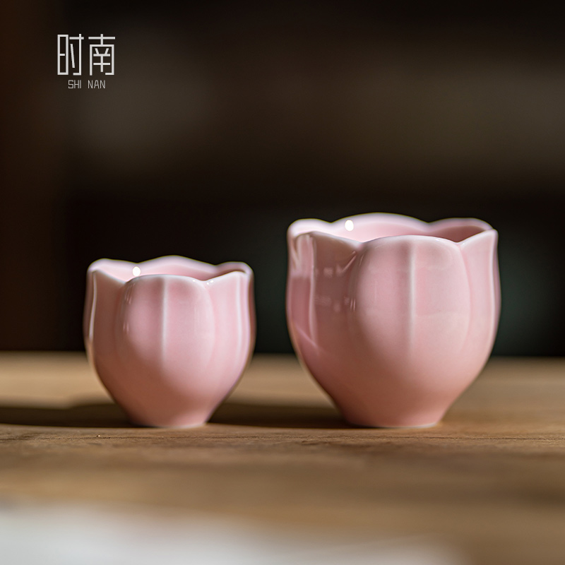 时南复古色釉陶瓷中式莲瓣主人杯
