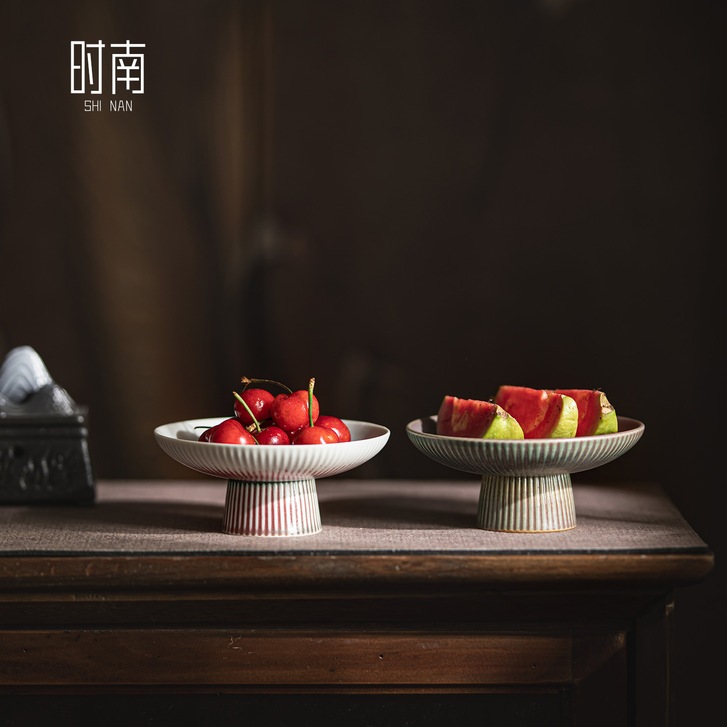 中式窑变高脚水果盘高颜值茶点盘