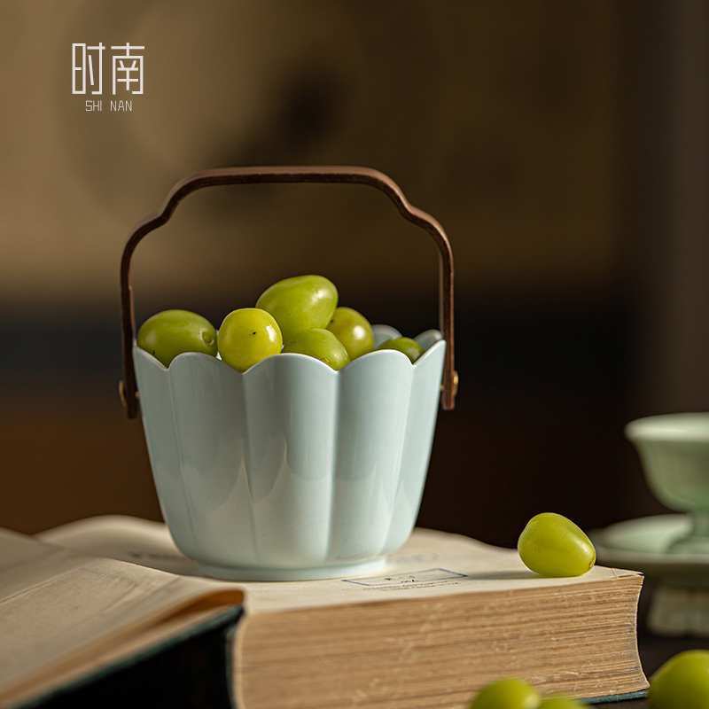 时南中式复古手提果篮茶点盘果盘