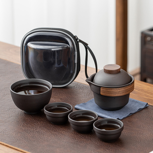 旅行茶具小套装 紫砂便携式 户外随身包露营快客杯一壶四杯泡茶壶