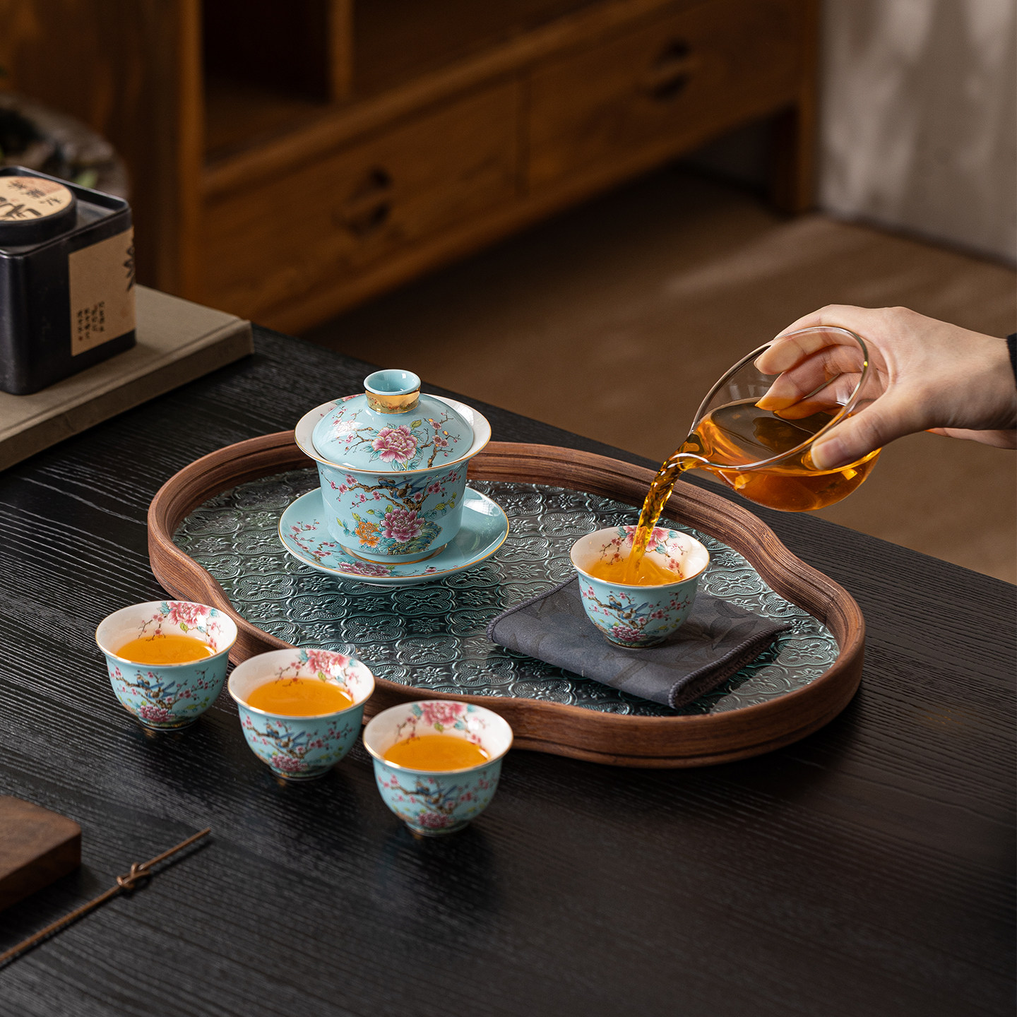 悬停盖碗功夫茶具套装家用高档