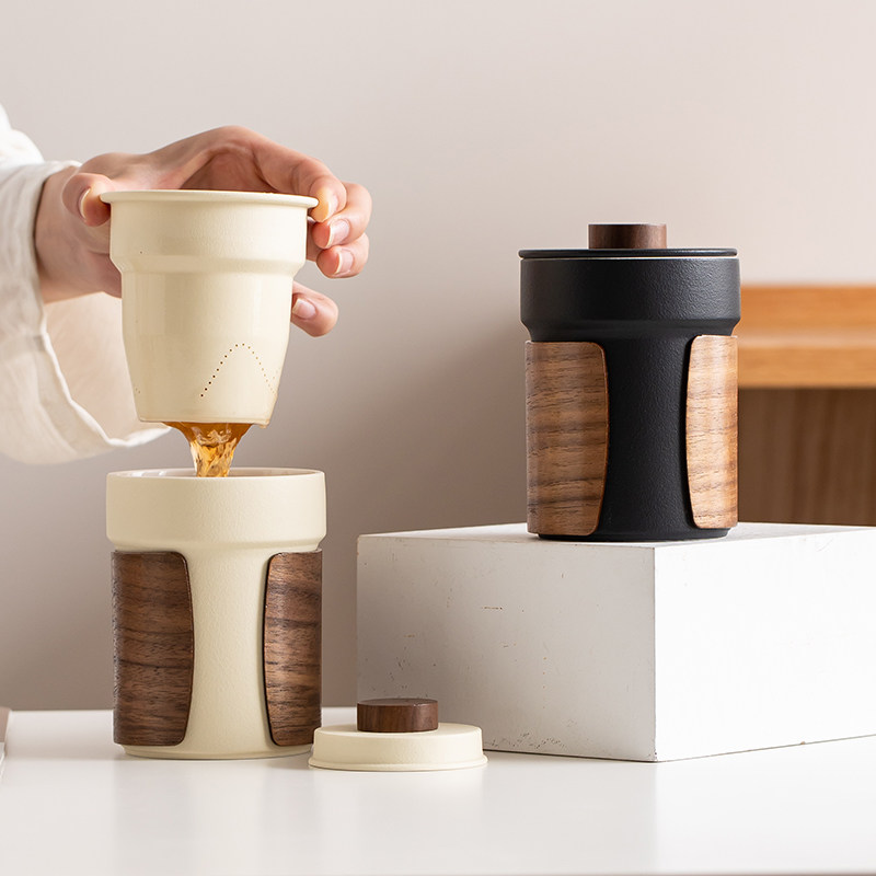 陶瓷简约带盖过滤马克杯茶水分离泡茶杯子办公个人专用喝水杯定制