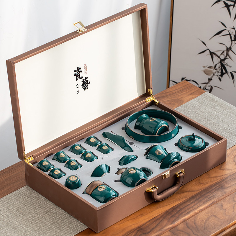 陶瓷功夫茶具茶杯套装家用办公室会客简约喝茶泡茶壶轻奢高档礼盒