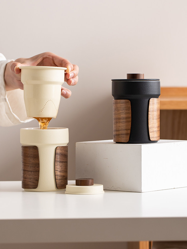 陶瓷简约带盖过滤马克杯茶水分离泡茶杯子办公个人专用喝水杯定制