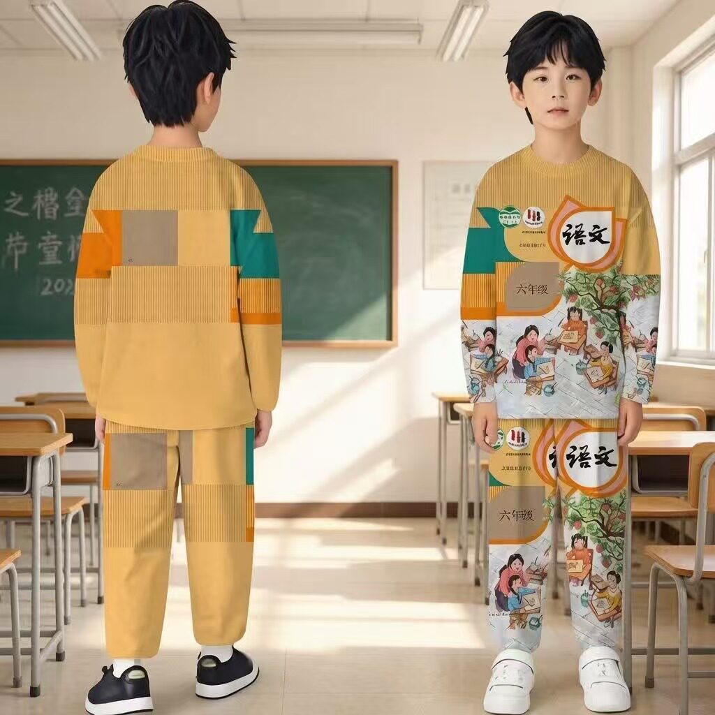 A类纯棉小学语文长袖两件套