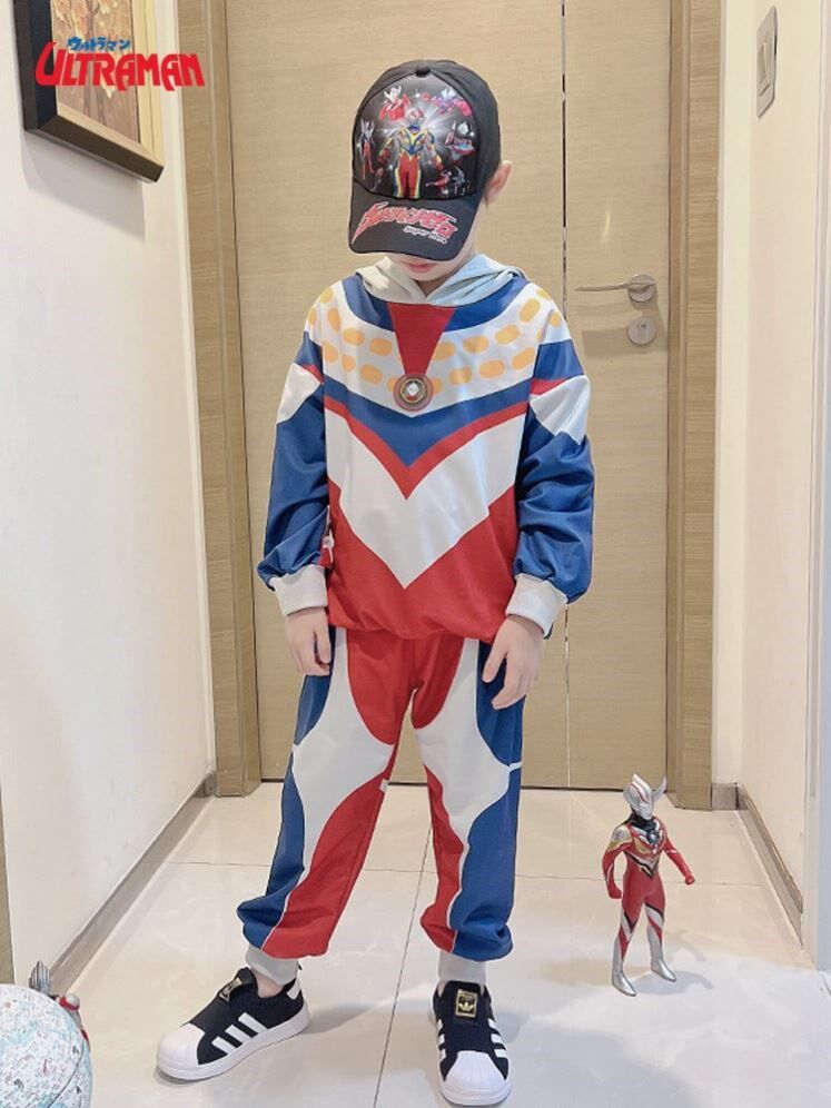 迪迦奥特曼男童衣服秋冬儿童t恤长袖赛罗发光亮灯女童套装两件套