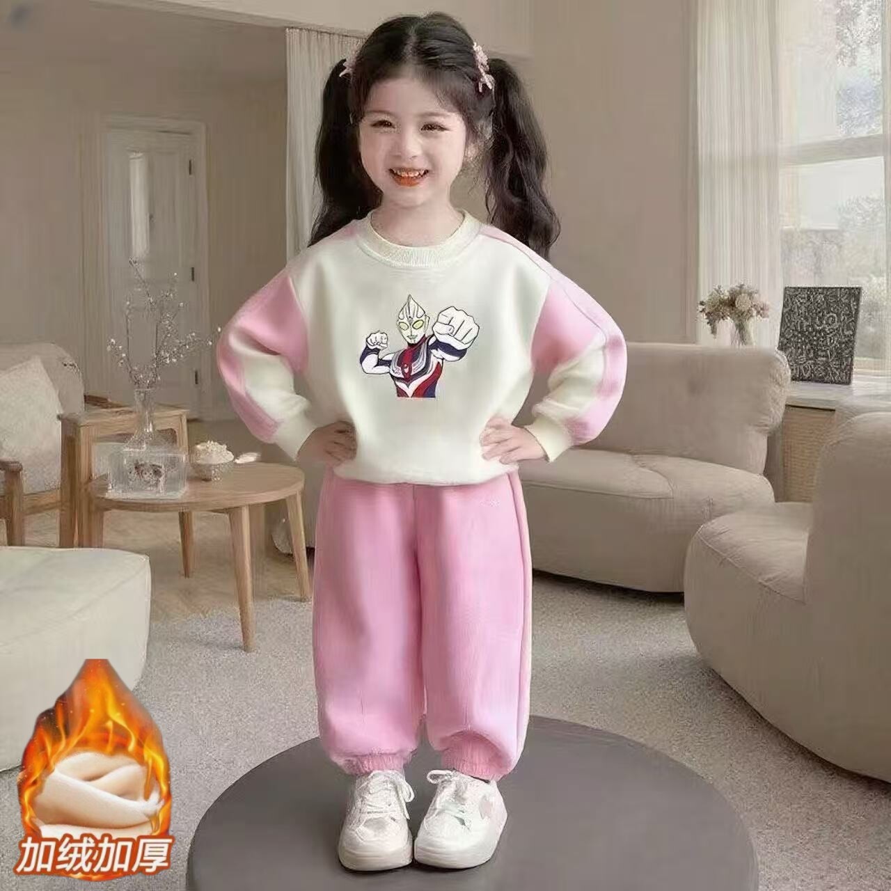 赛罗奥特曼女童秋冬装卫衣套装纯棉童装冬季加绒加厚儿童衣服外穿