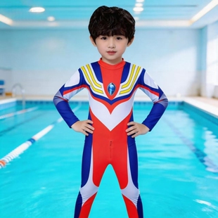 连体泳衣速干防晒衣中小童赛罗奥特曼游泳衣 长裤 儿童夏季 迪迦长袖