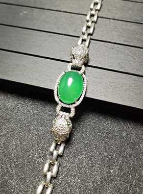 天然冰彩玉髓镶嵌豹子头款手牌女手链手串手饰品时尚简约一条