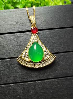 天然冰种绿玉髓镶嵌银杏叶锁骨项链吊坠挂件时尚女款玉坠项链