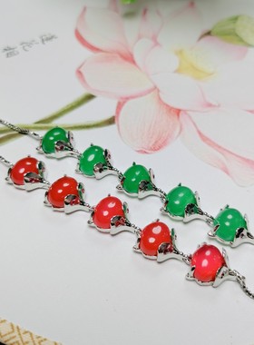 保真天然冰彩玉髓镶嵌小狐狸手链手串情侣款时尚精品玉石礼品饰品