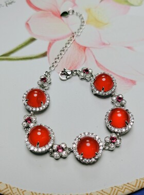 天然冰彩玉髓镶嵌红色手链女款时尚可调节玉石手链手串手饰品