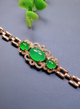 天然冰种帝王绿玉髓镶嵌手牌上新女款时尚简约手链手串手饰品