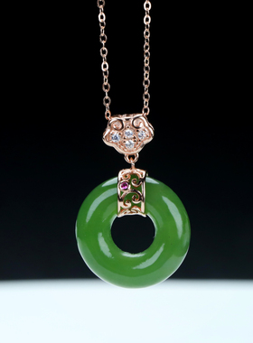 S925银和田玉碧玉菠菜绿平安环玉石吊坠挂件时尚女款玉坠项链