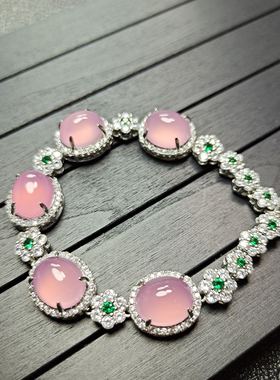 天然冰种玉髓豪华镶嵌粉色款女款公主粉玛瑙时尚简约百搭手链手串