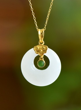 S925银和田玉羊脂白玉平安扣玉吊坠挂件时尚气质百搭玉坠项链