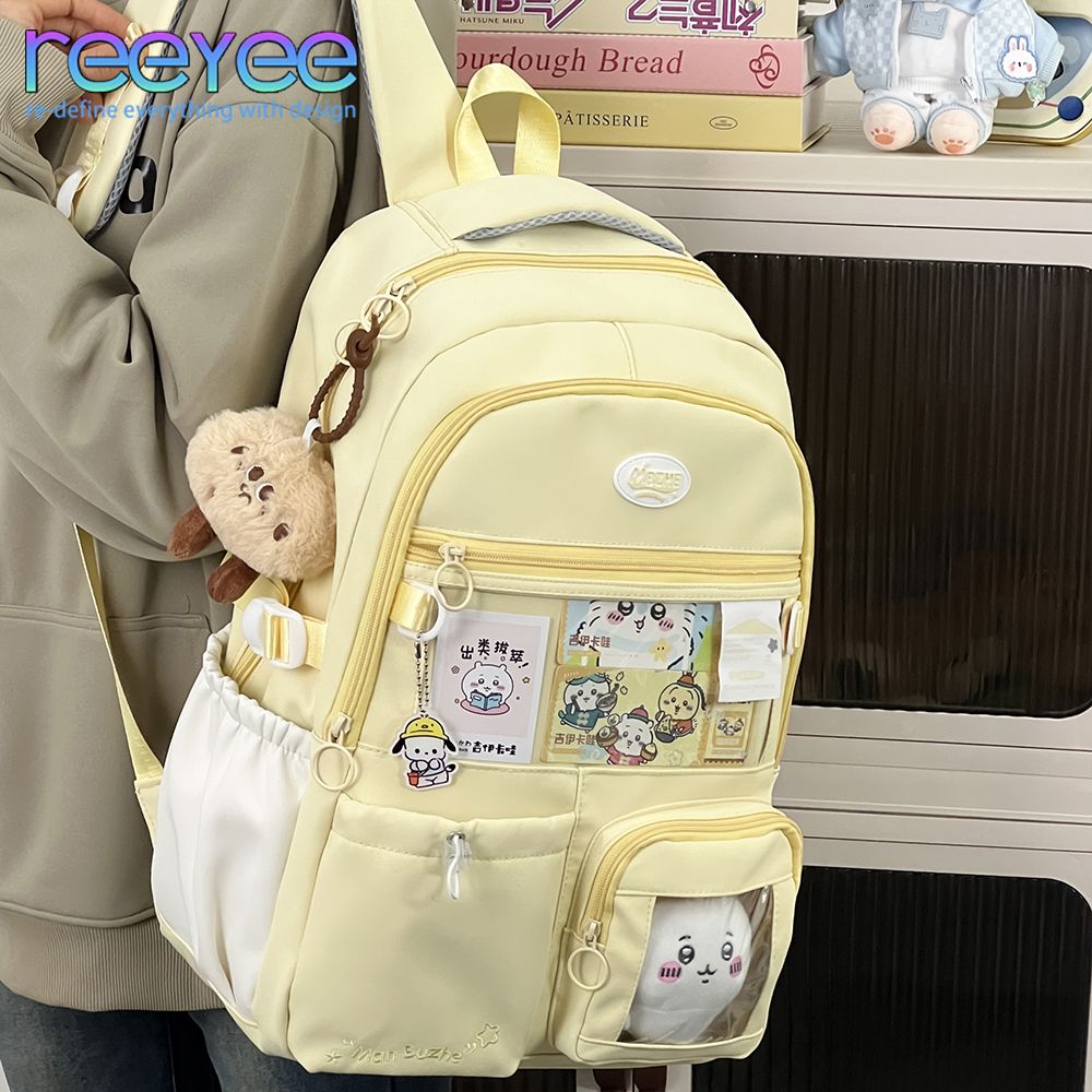 书包初中学生百搭高中生少女大容量双肩包吧唧透明高颜值日系背包